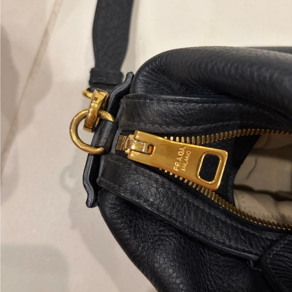 Prada Black Leather Shoulder Bag with Gold Accents - Picture 9 of 14
